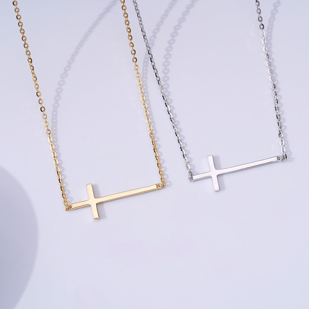 INS Wind Horizontal Bar Cross Necklace 928 Silver Jewelry