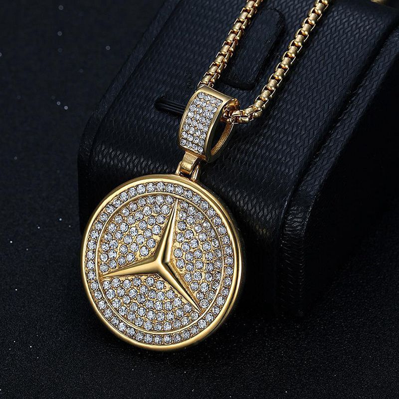 Planderful Everyday Genie Car Logo Pendant Necklace Stainless Steel Gold Plated Zircon For Hip Hop Fans