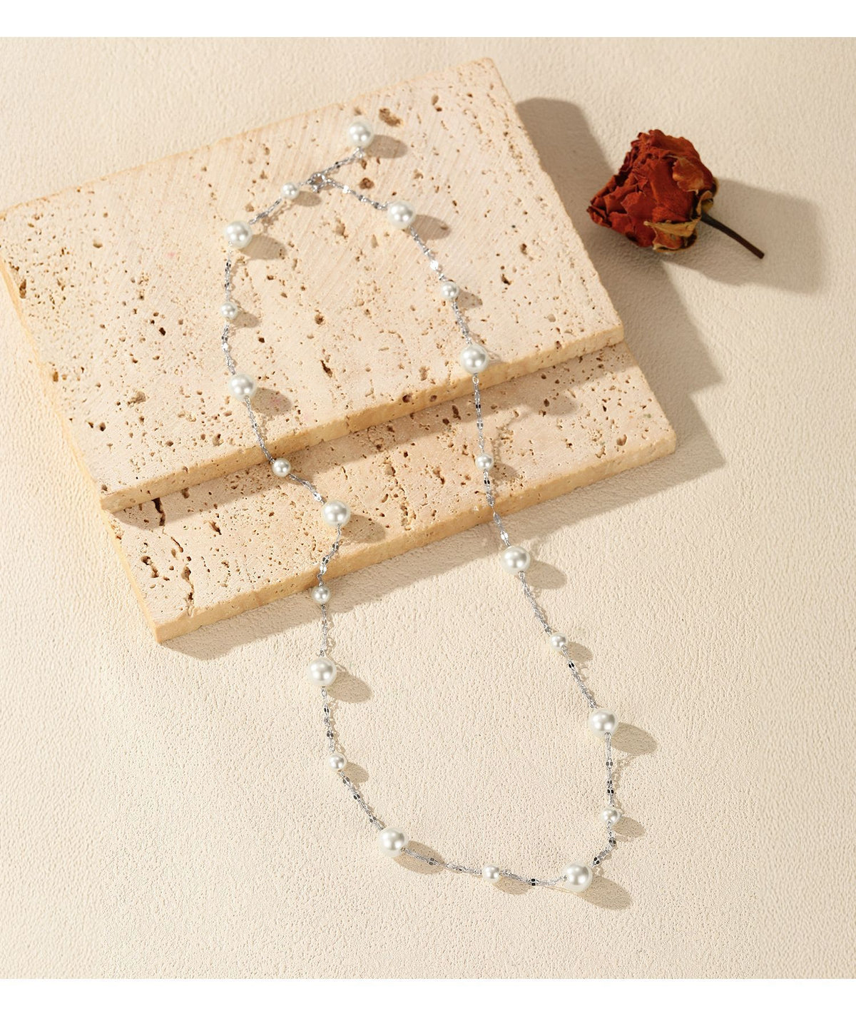925 Sterling Silver Crystal Pearl Sweater Necklace