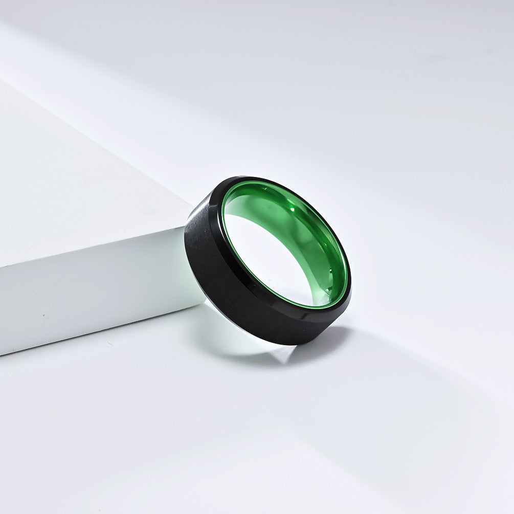 Planderful Matte Titanium Steel Two Tone Ring With Alumina Inlay For Men Everyday Genie Collection