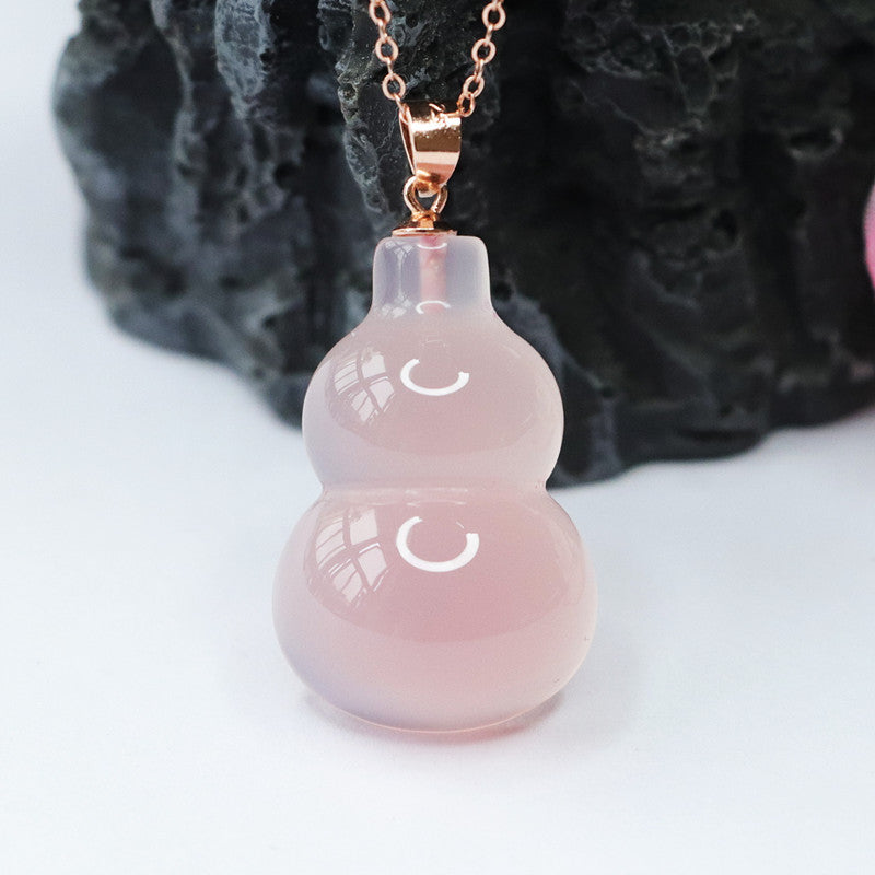Sterling Silver Necklace with Pink Chalcedony Gourd Pendant