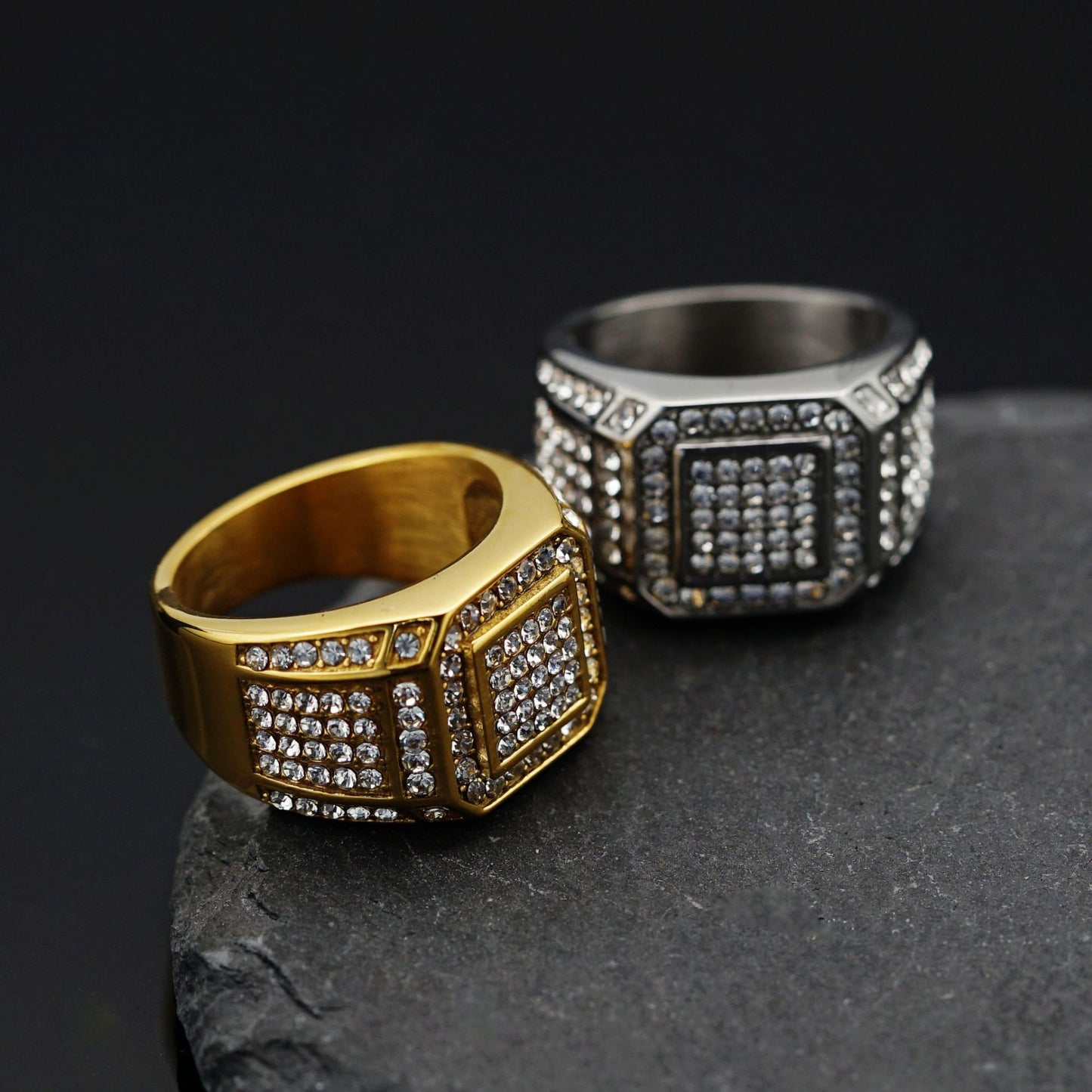 Planderful Titanium Steel Gold Plated Zircon Ring For Men Unisex Nightclub Jewelry Statement