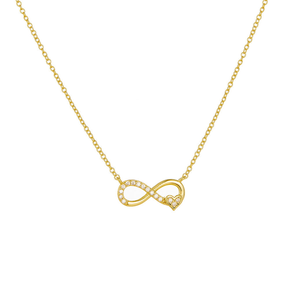 S925 Sterling Silver Lucky Number 8 Necklace Style Inlaid Zircon Unlimited Love Pendant