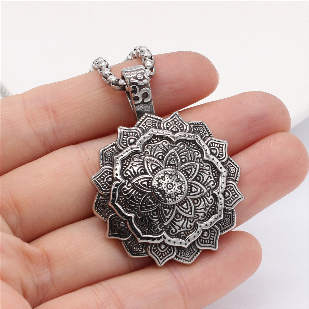 Retro Chinese Wind Lotus Amulet Pendant Titanium Steel Unisex Protection Planderful Gift For Men And Women