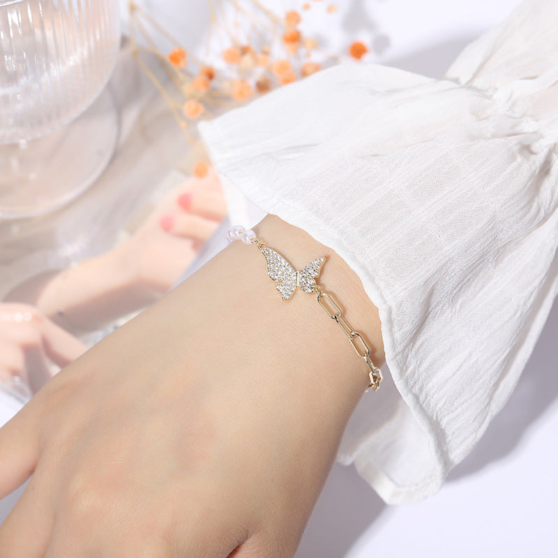 Zircon and Pearl Butterfly Bracelet – Sterling Silver Jewelry