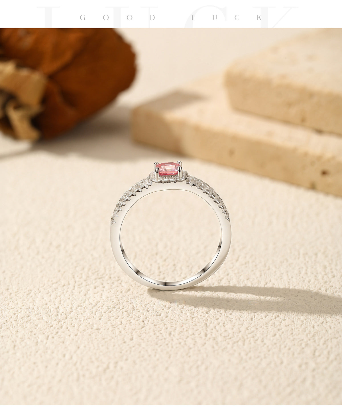 S925 Sterling Silver Pink Moissanite Ladder Ring