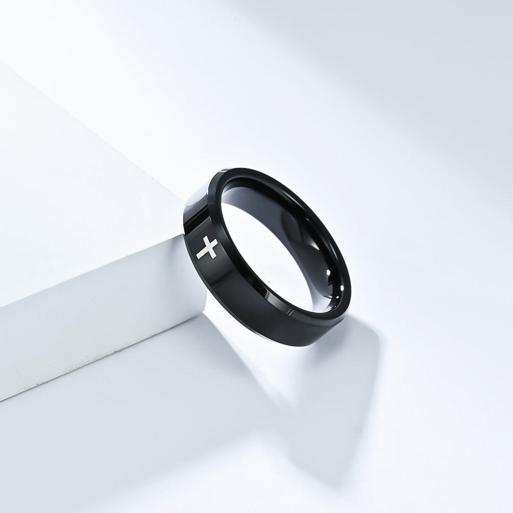 Planderful Laser Cross Tungsten Ring For Men And Women Couple Wedding Band Premium