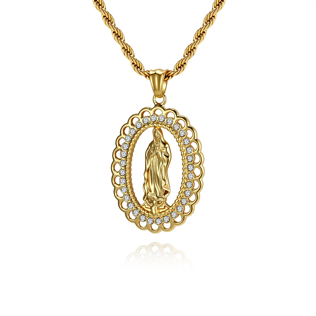 Stainless Steel Zircon Gold-Plated Virgin Mary Necklace