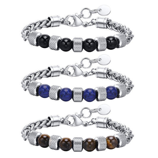 Stainless Steel Flower Basket Chain Beaded Bracelet Men