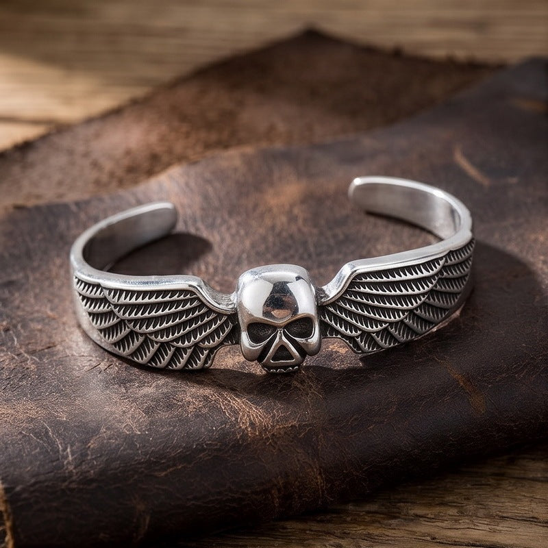 Gothic Skull Flying Eagle Spread Wings Bracelet Punk Cross Angel Wings Stainless Steel