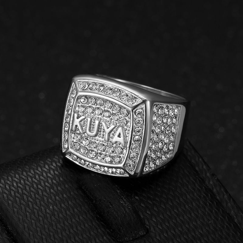 Planderful Hip Hop Ring for Men Titanium Steel Gold Plated Zircon Durable Urban Style Accessory Sizes 7 to 13