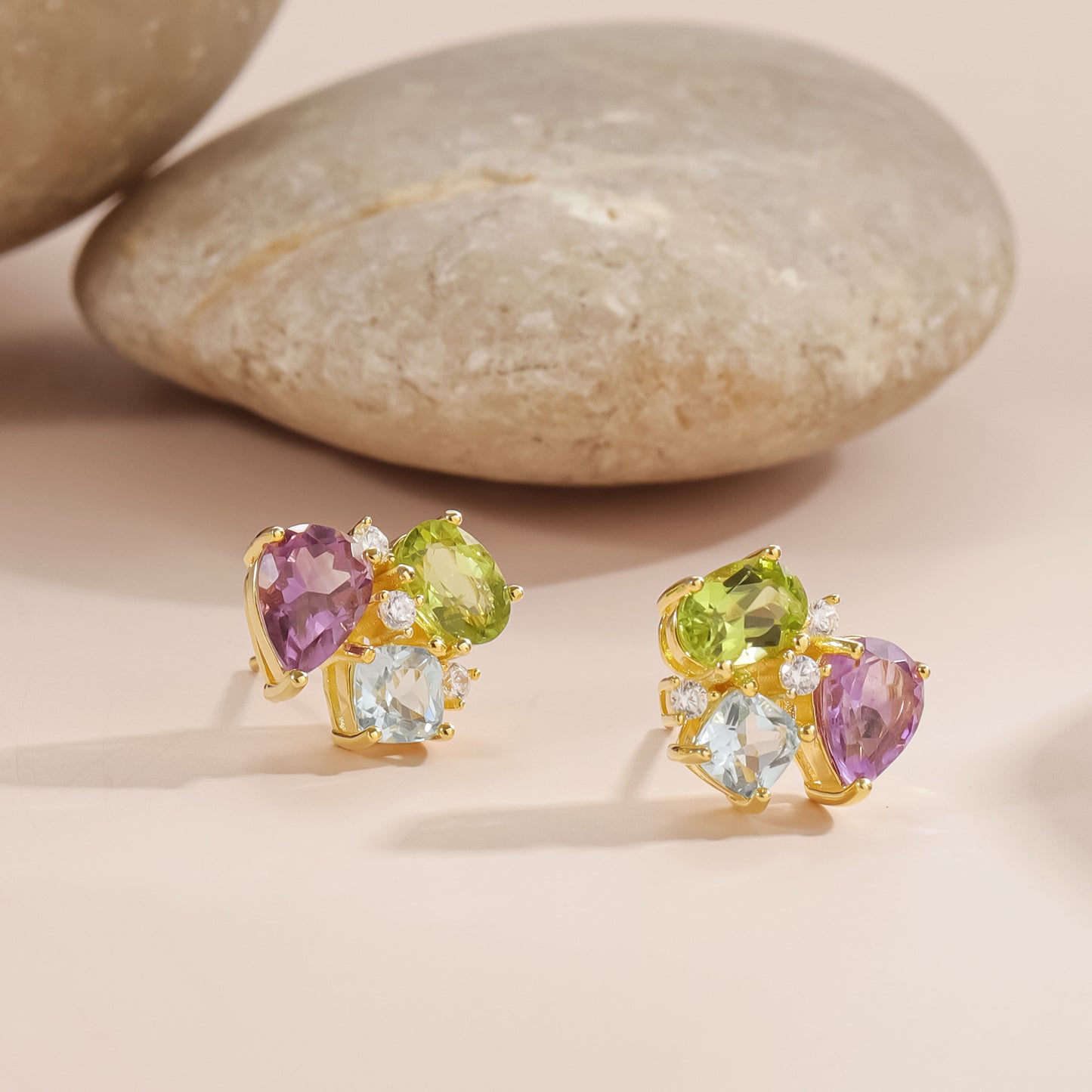 Spring and Summer Natural Fresh Color Gemstone Stud Earrings