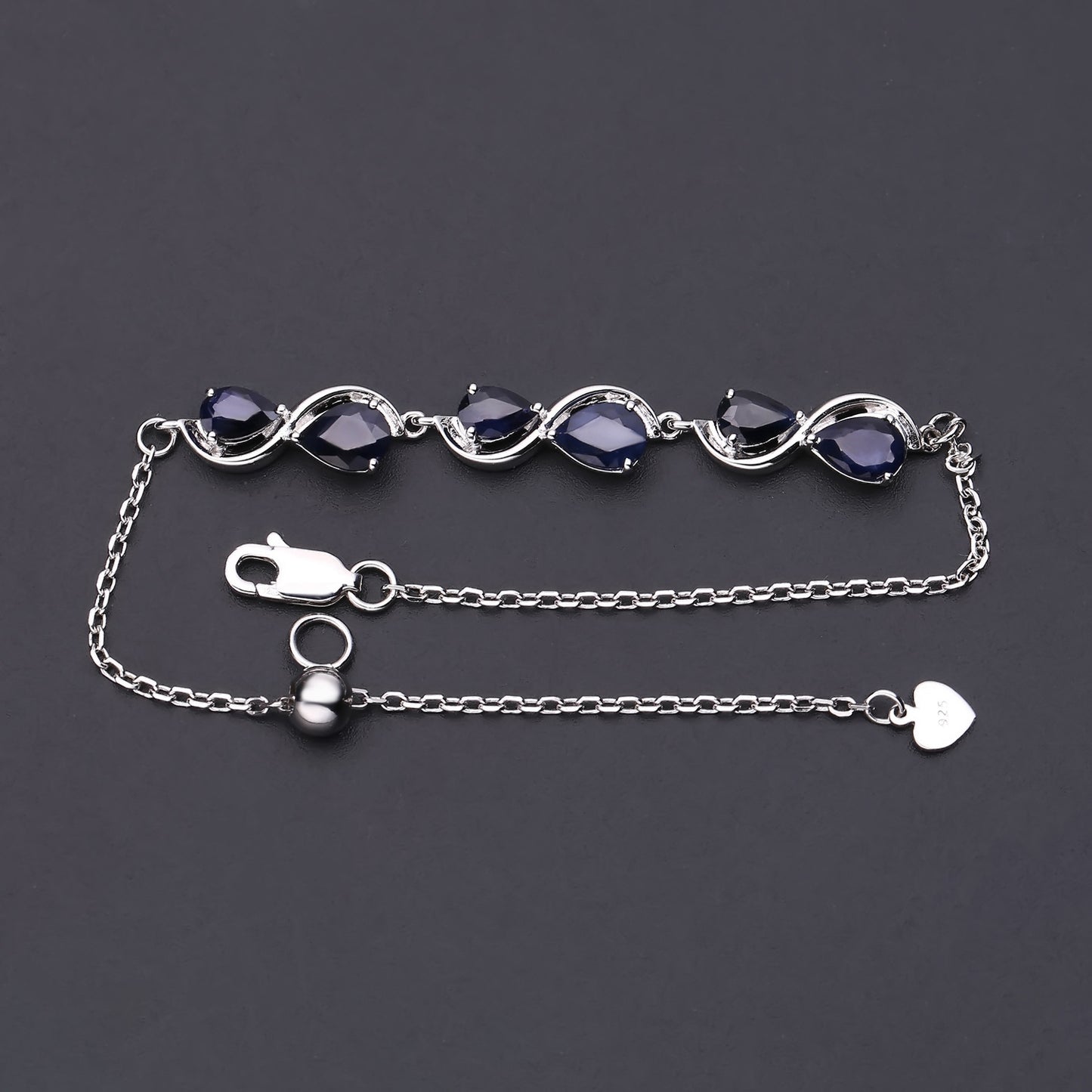 Pear Shape Natural Gemstones Silver Bracelet