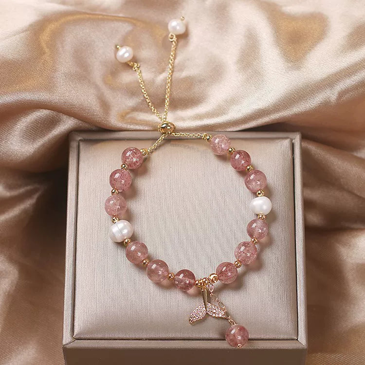 Strawberry Quartz Crystal Fish Bracelet