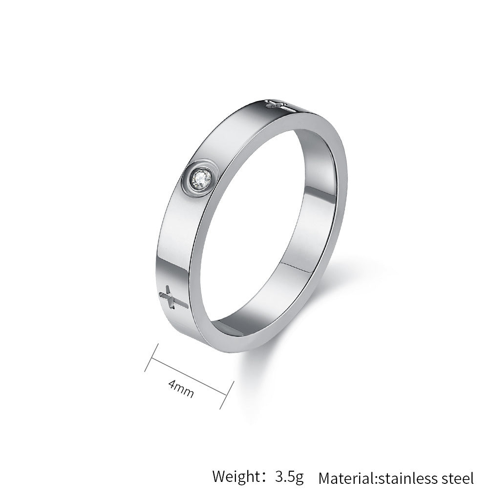Planderful Zircon Ring For Women Cross Design Titanium Steel Light Luxury Everyday Wear