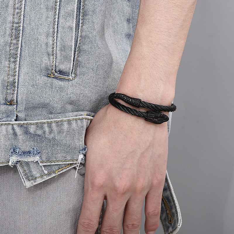 Braided Wire Steel Wire Bracelet – Street Rock Hip-Hop Multi-Color Zodiac Snake Titanium Steel