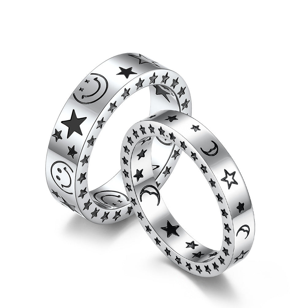 Planderful Stainless Steel Star Moon Smile Ring For Trendy Hipster Couples Everyday Wear
