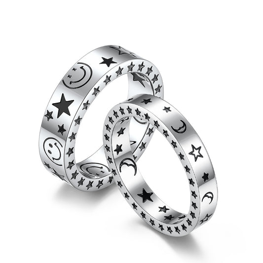 Planderful Stainless Steel Star Moon Smile Ring For Trendy Hipster Couples Everyday Wear