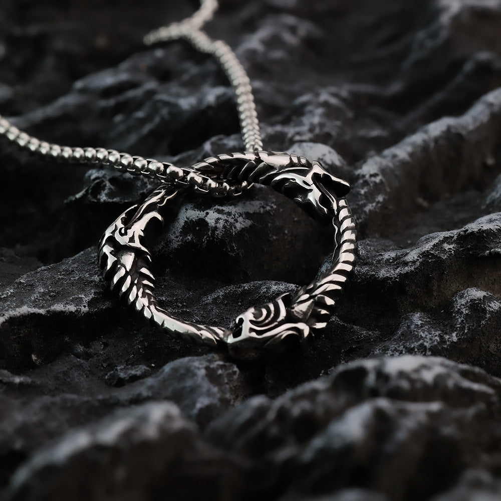 Dragon Pendant For Men In Stainless Titanium Steel Rugged Viking Punk Necklace By Planderful Norse Legacy