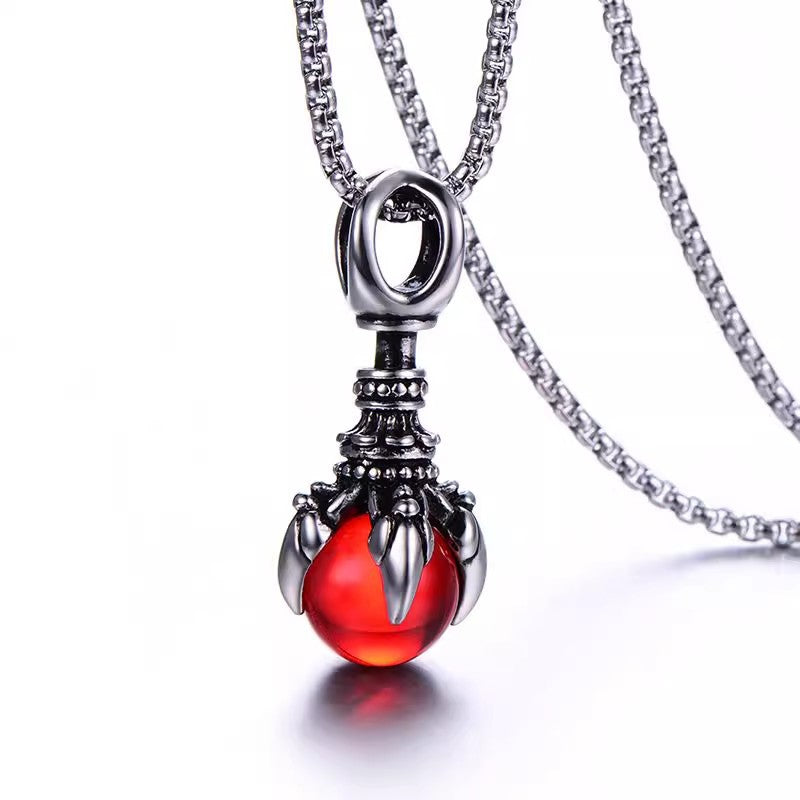 Planderful Jewelry Dragon Ball Necklace In Steel With Dragon Claw Pendant For Men