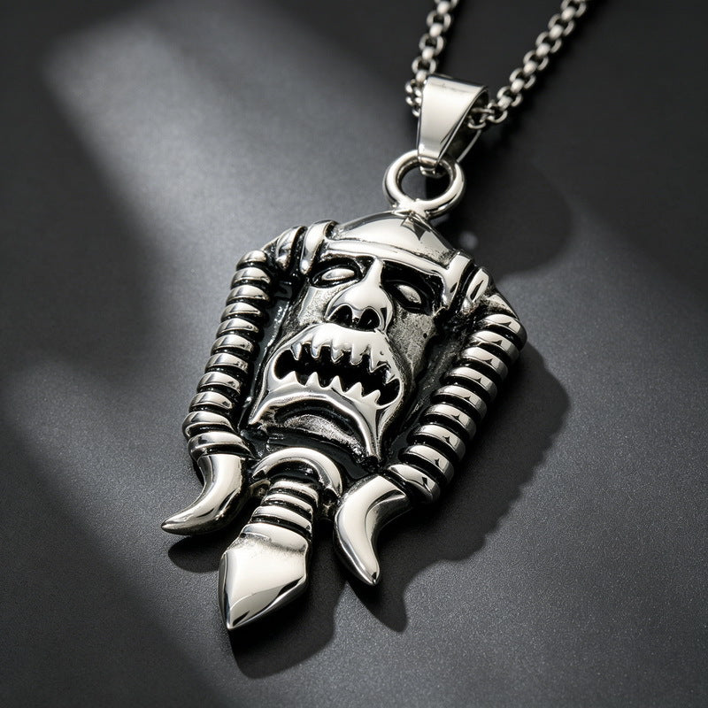 Dark Rock Clown Mask Pendant Punk Wind Smear Snake Hair Witch Stainless Necklace