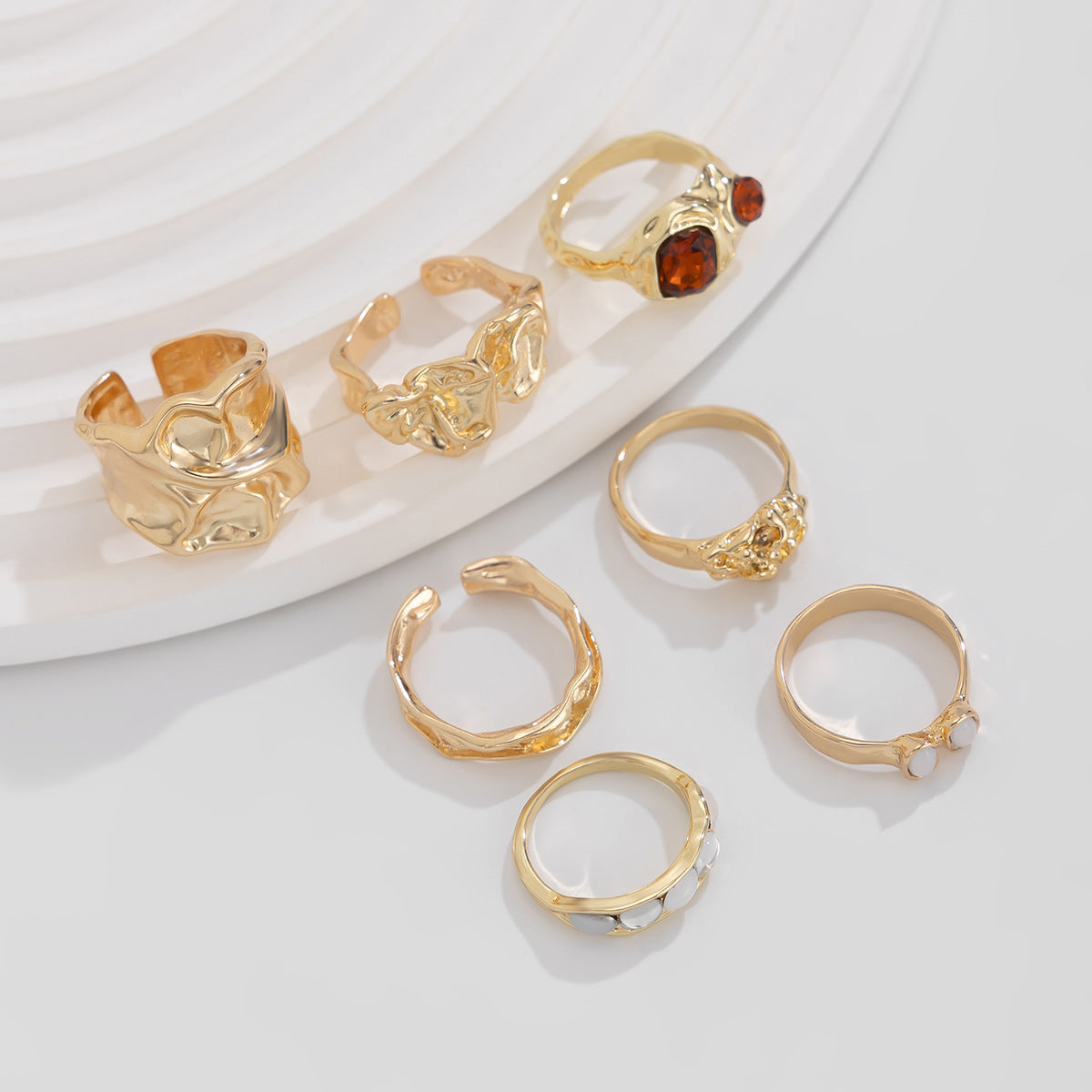 Planderful Collection Vienna Verve Zircon Gem Ring Set Geometric Lava Inlaid Statement Jewelry For Women