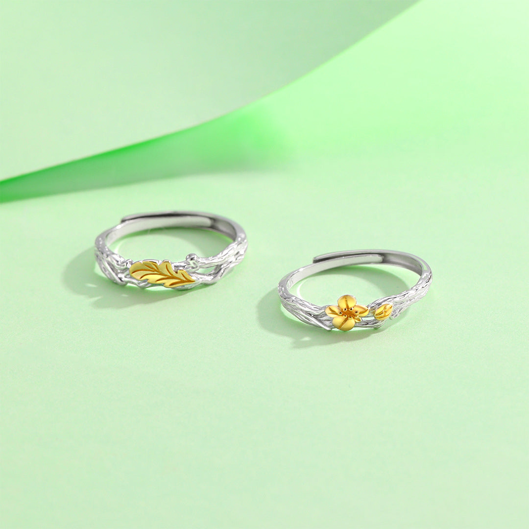 Planderful Oak and Kapok Couple Ring S925 Sterling Silver Mori Small Fresh Premium Ring Valentine's Day Gift