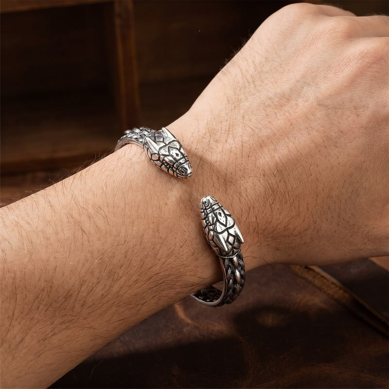 Nordic Viking Double-Headed Animal Head C-Shaped Open Bracelet Double-Headed Dragon