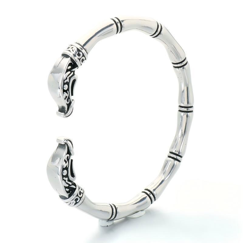 Punk Dark Bamboo Snake Head Skull Open Bracelet Hands Clenched Fist Stainless Steel Men's