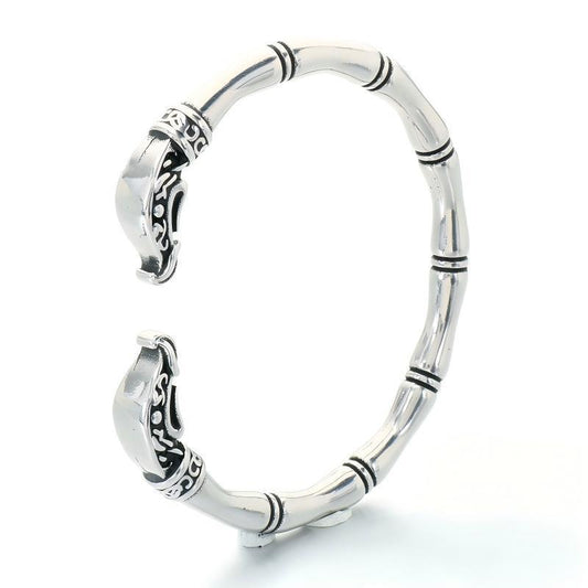 Punk Dark Bamboo Snake Head Skull Open Bracelet Hands Clenched Fist Stainless Steel Men's
