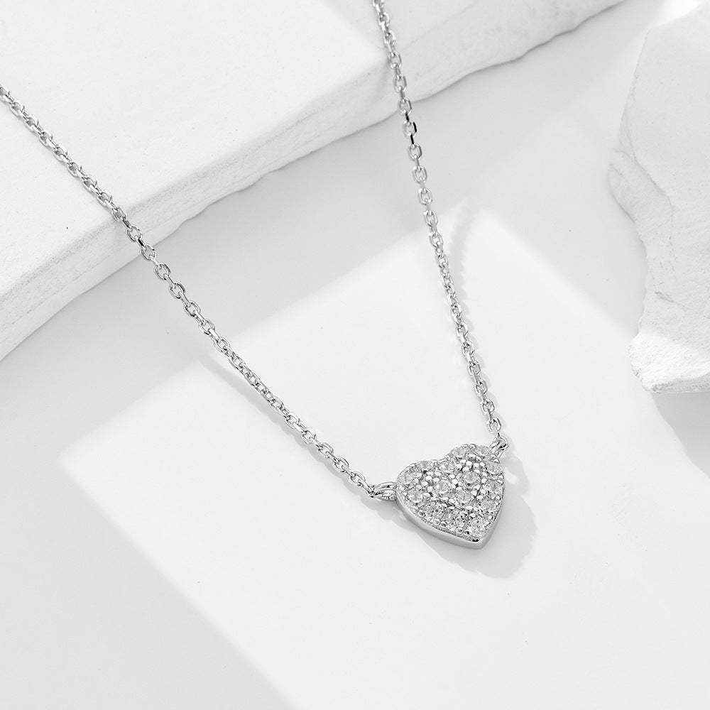 S925 Sterling Silver Heart-Shaped Micro-Inlaid Zircon Necklace Sweet And Full Of Love