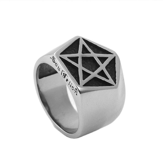European And American Jewelry Titanium Steel Pentagram Ring