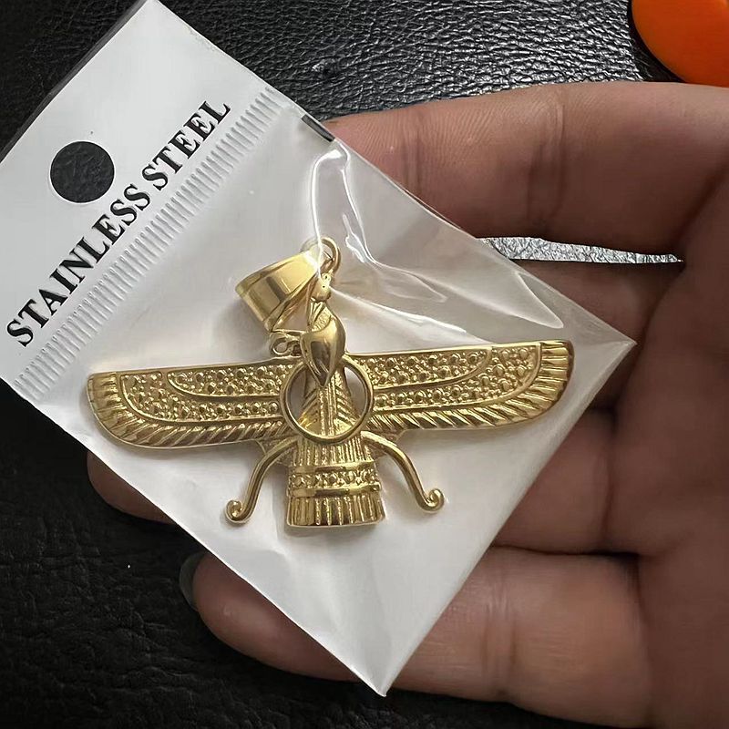 Planderful Punk Retro Pendant Necklace Titanium Steel Polished Persian Zoroastrian For Edgy Fashion Lovers