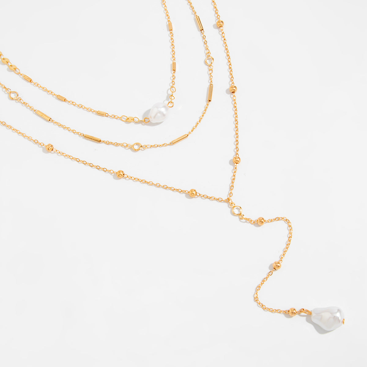 Imitation Pearl Necklace Y-Shaped Fringed Thin Chain