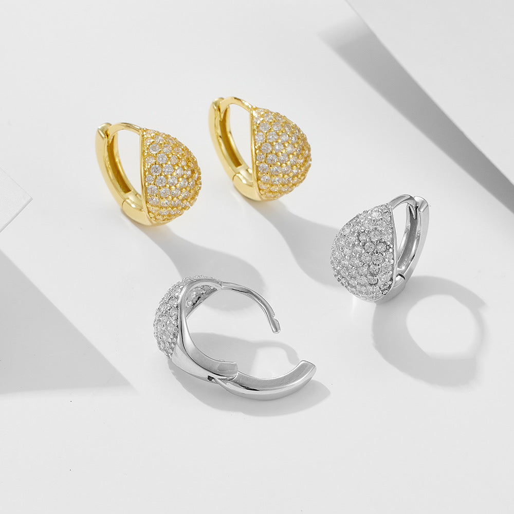 Micro-Inlaid Zircon Circle Ear Buckle S925 Sterling Silver Geometric Full Zircon Earrings