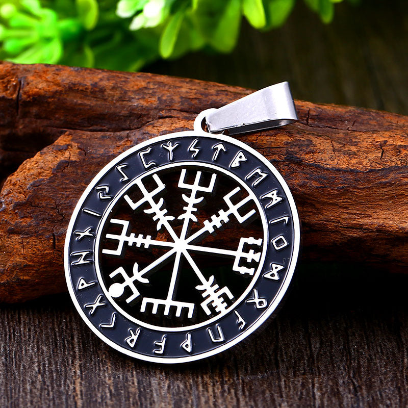 Retro Viking Wolf Head Compass Pendant in Stainless Steel for Men - Wholesale Titanium Steel Jewelry
