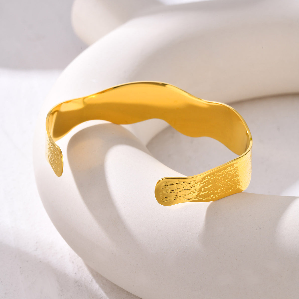 Stainless Steel Water Ripple C-Shaped Open Bracelet Special-Shaped Pattern