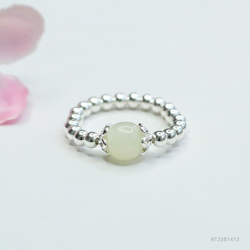 925 Sterling Silver White Hetian Jade Ring