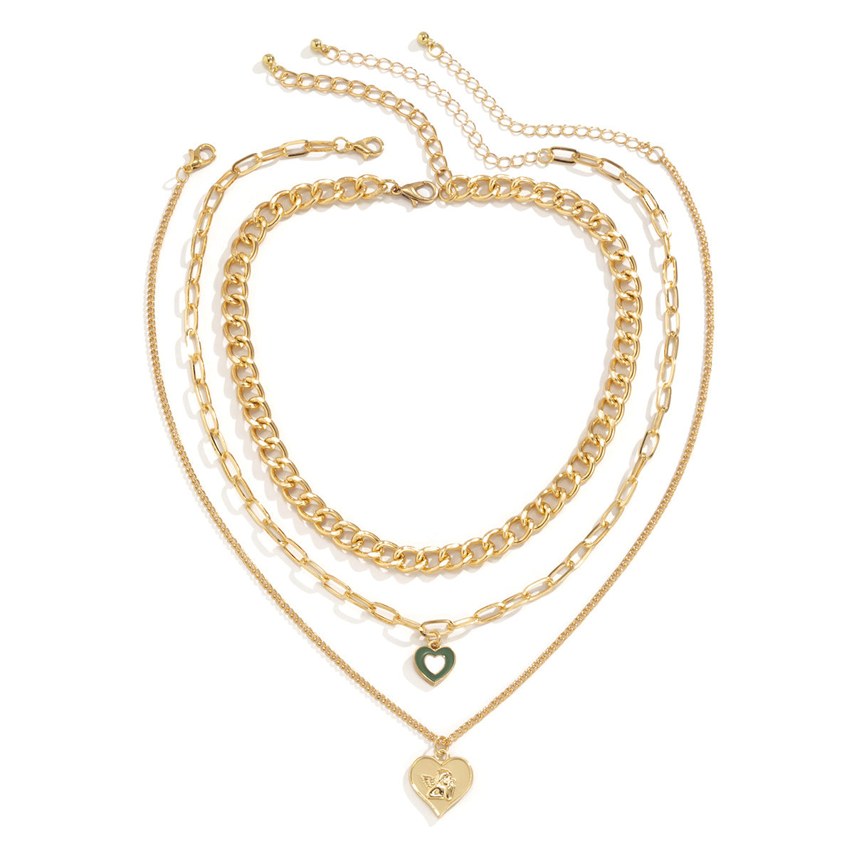 Peach Heart Angel Necklace Set By Planderful Vienna Verve For Women Oil Drop Charm And Stacked Statement Cross Chain