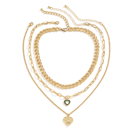 Peach Heart Angel Necklace Set By Planderful Vienna Verve For Women Oil Drop Charm And Stacked Statement Cross Chain