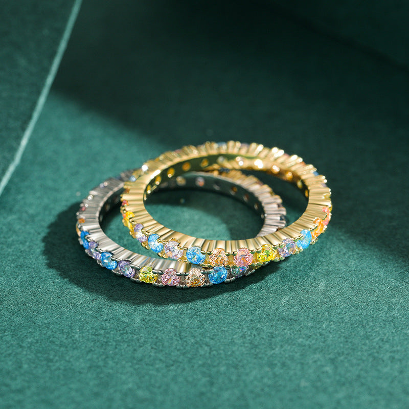 Everyday Genie Sterling Silver Rainbow Zircon Fashion Ring