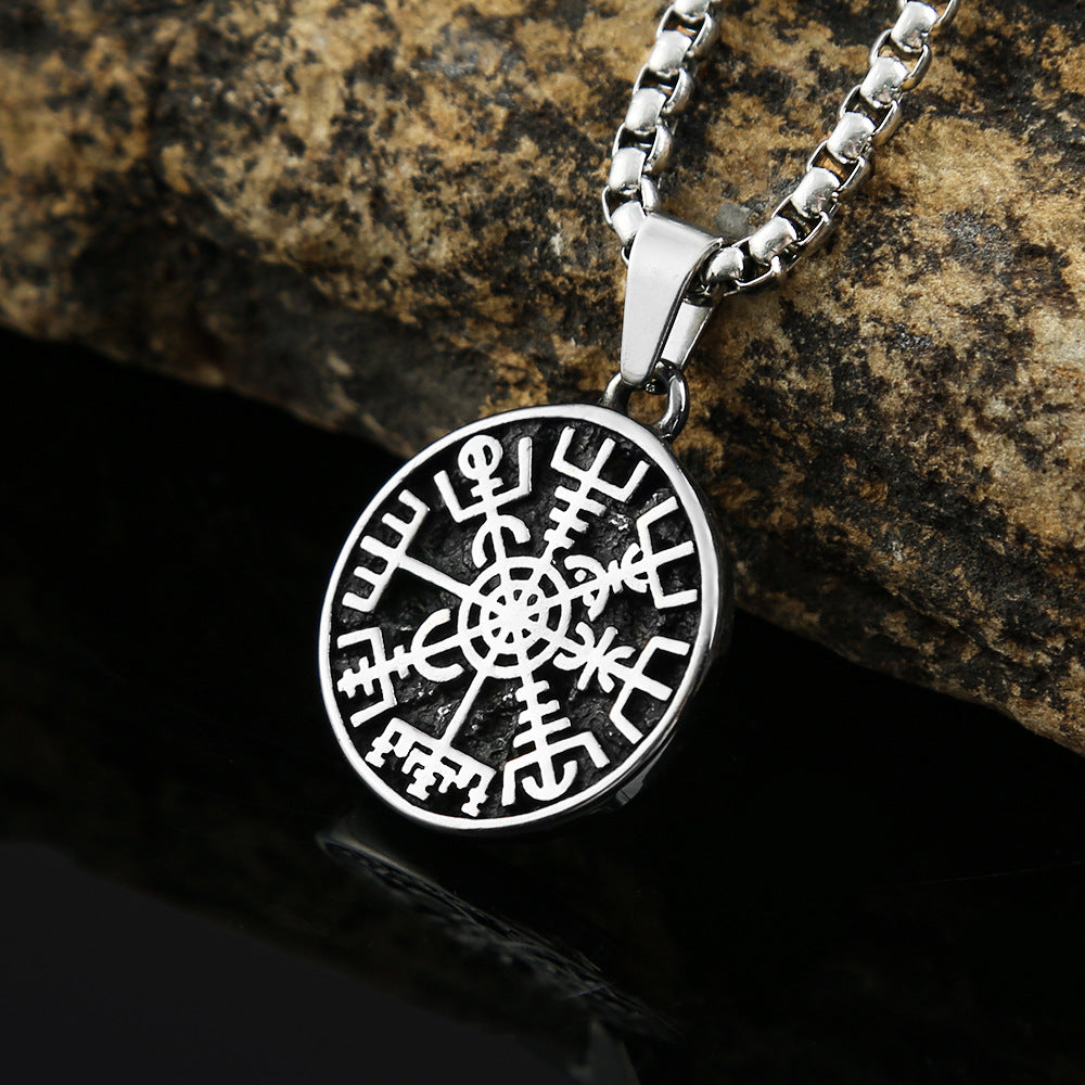 Nordic Jewelry Wholesale Stainless Steel Compass Pendant Odin Logo Necklace for Men