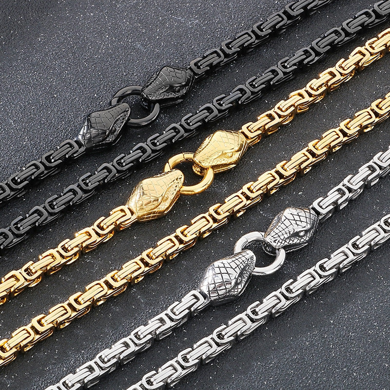 Planderful Men Stainless Steel Double Snakehead Necklace