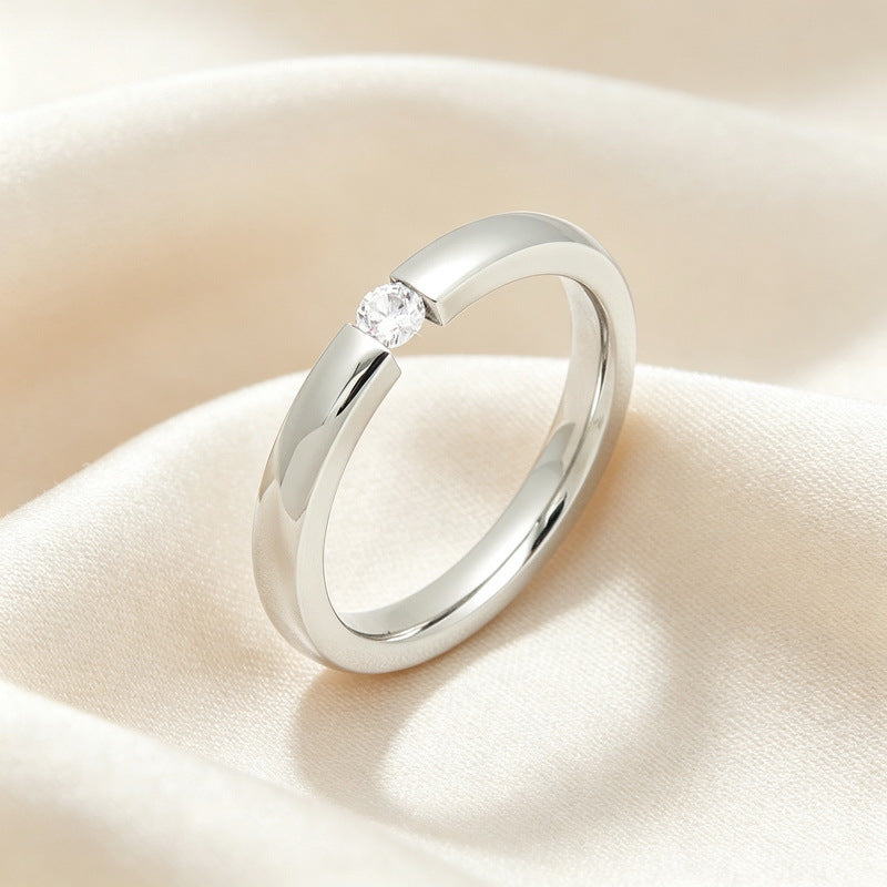 Zircon Ring Korean Vacuum Plating 3mm Round Stainless Steel Ladies Zircon Ring