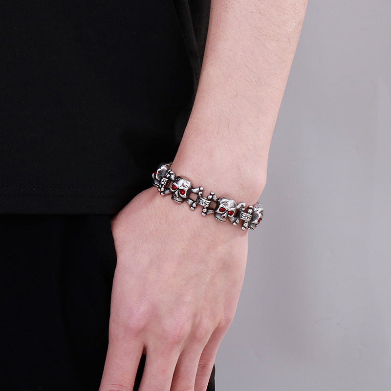 Dark Ghost Head Bracelet Titanium Pendant Red Eye Cross