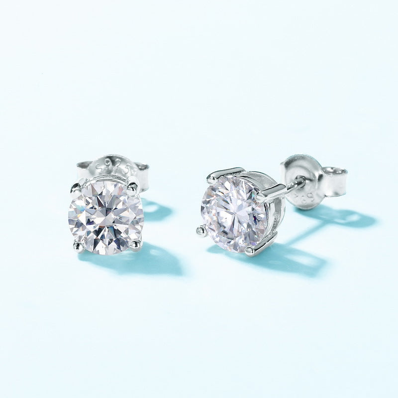 S925 Sterling Silver Moissanite Four-Prong 6.5 × 6.5 mm Stud Earrings