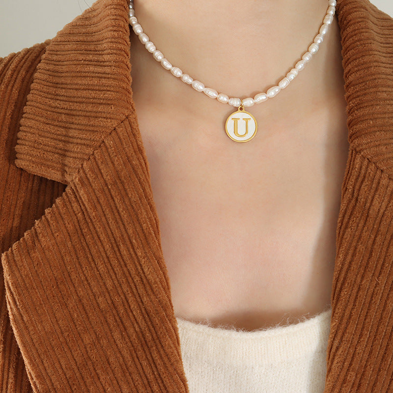 French Chic Pearl Necklace with White Sea Shell Inlay
