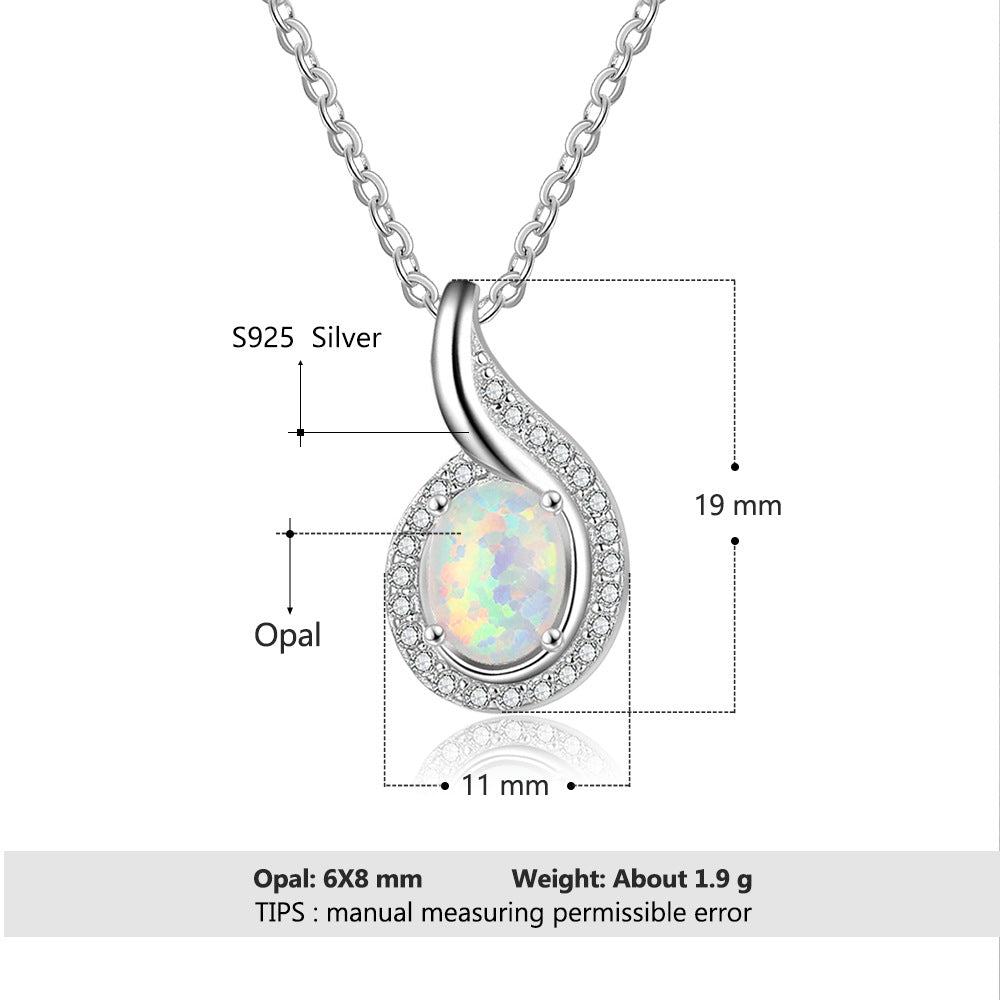 Planderful Jewelry Opal Necklace Sterling Silver