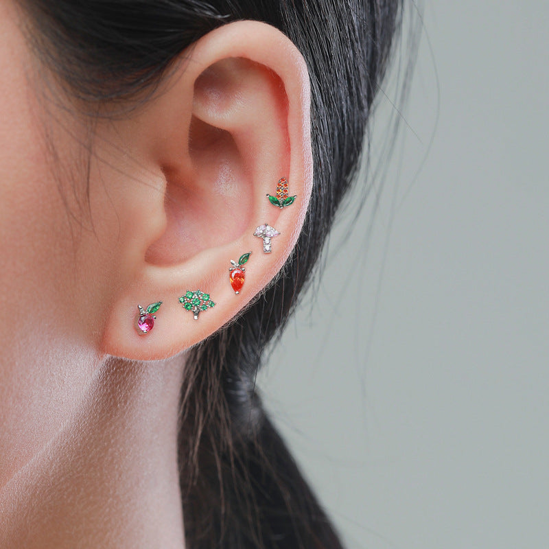 925 Sterling Silver Colorful Zircon Single Stud