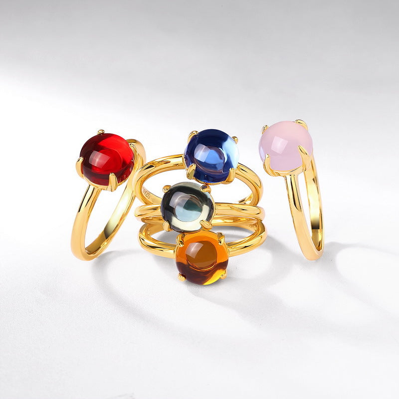 S925 Sterling Silver Colored Crystal Geometric Ring